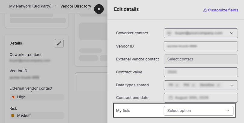 Vendor details fields on a vendor's full profile page