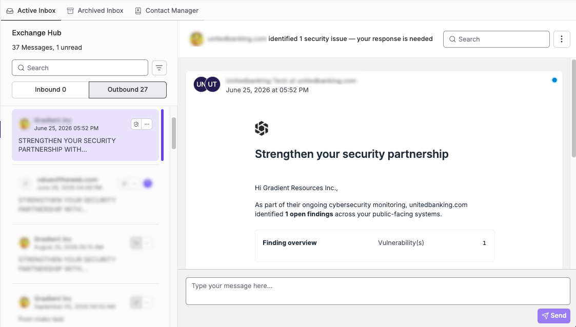Active Inbox tab of the Exchange Hub