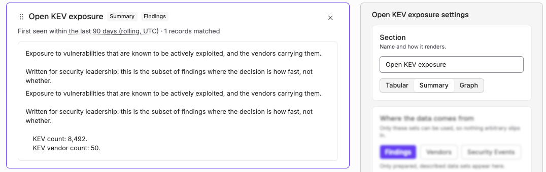 Example of the display showing a summary