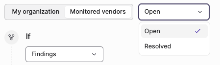 Dropdown that appears when the source type is Findings